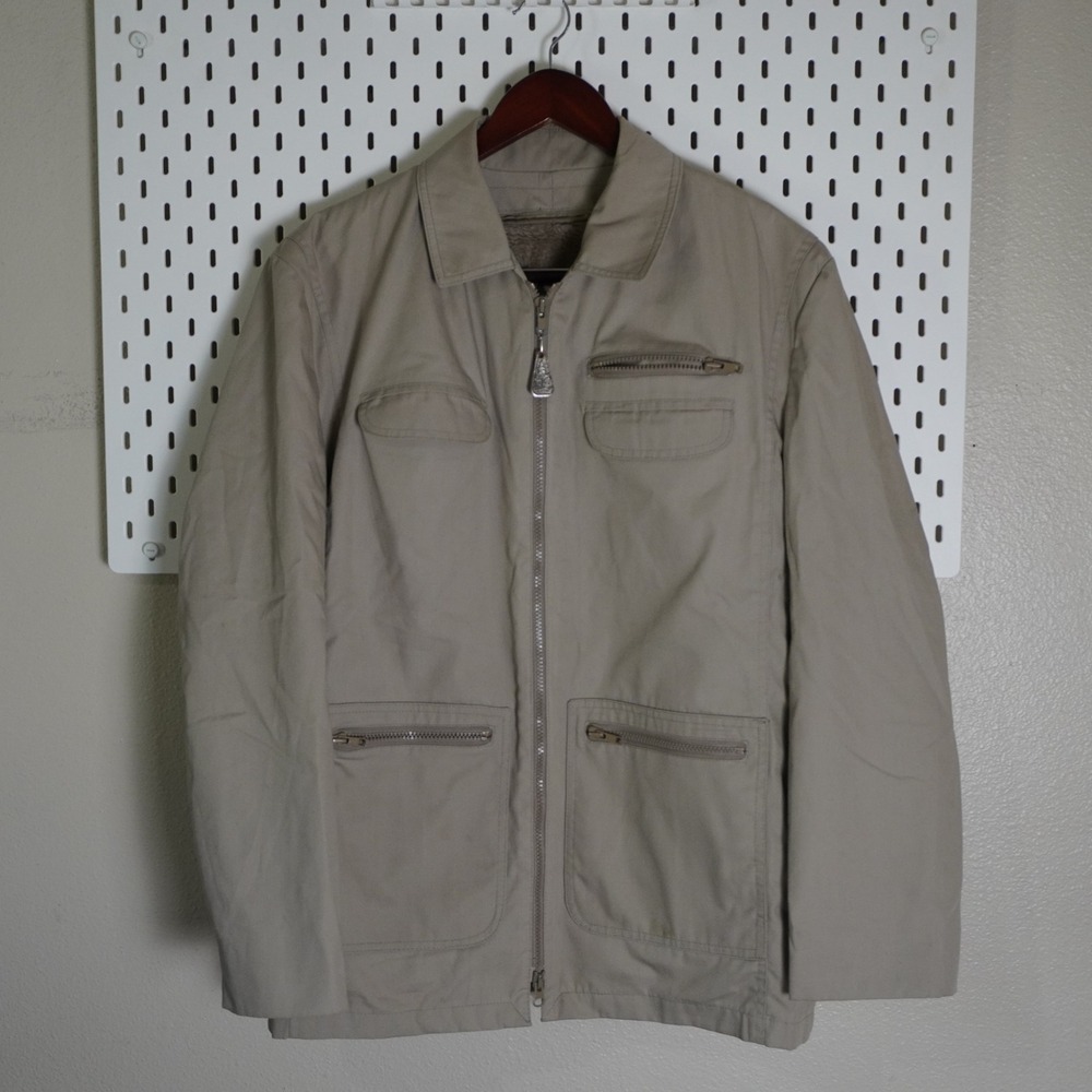 London Fog‎ Weatherwear Jacket Mens 40 Reg Beige Sherpa Lined Full Zip Coat